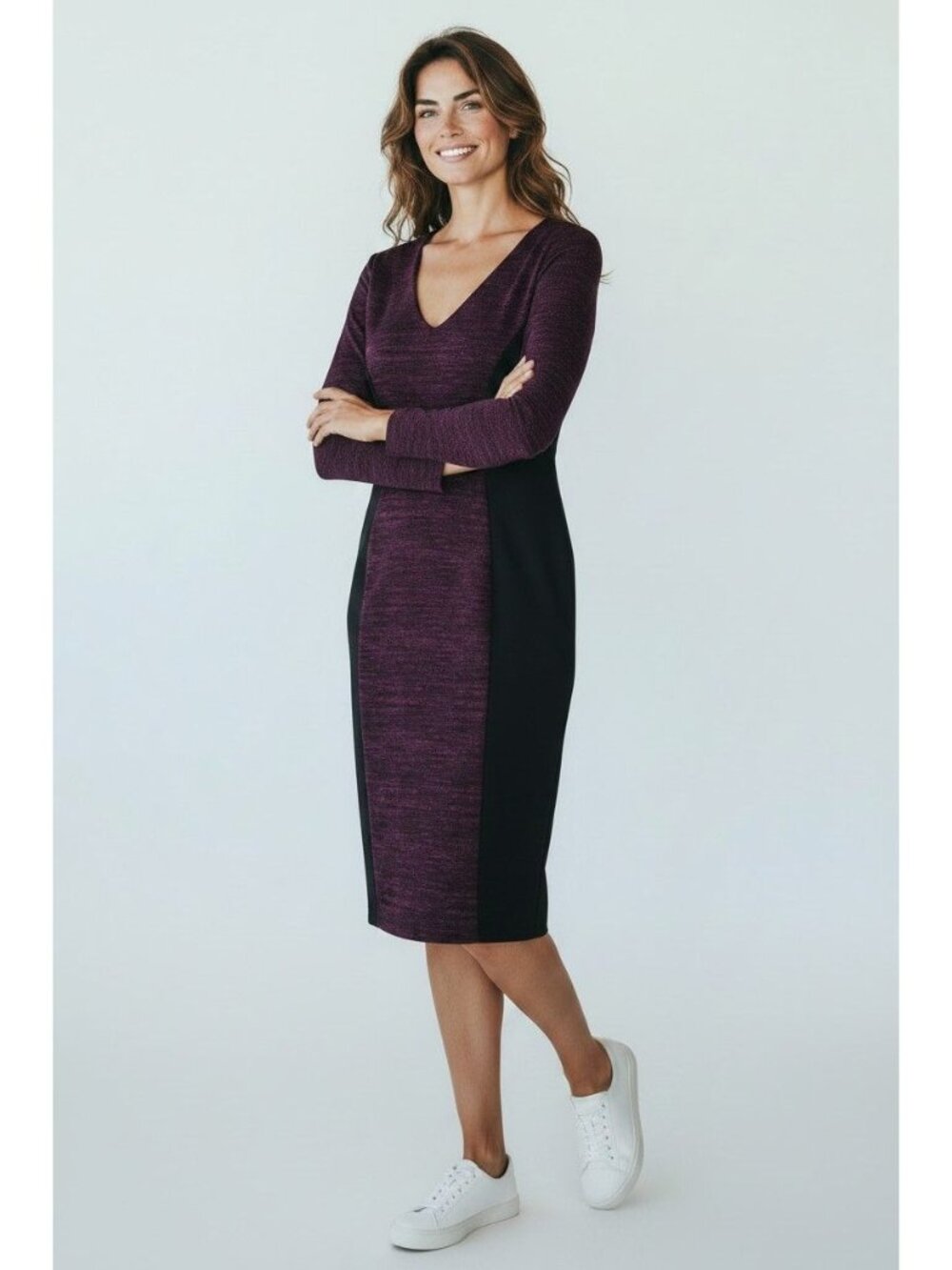 Ted Baker London Purple & Black Sheath Dress Size 5 Women's Long Sleeve New